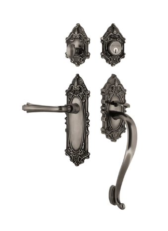 Nostalgic Warehouse VICFLR_S Grip Victorian Plate S Grip Entry Set w/ Fleur Lever