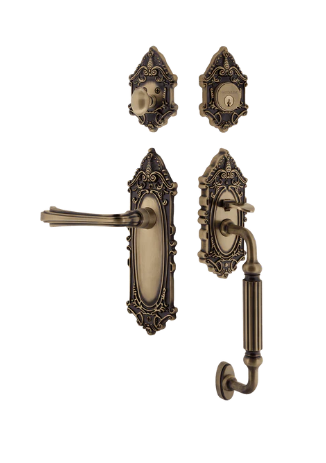 Nostalgic Warehouse VICFLR_F Grip Victorian Plate F Grip Entry Set w/ Fleur Lever