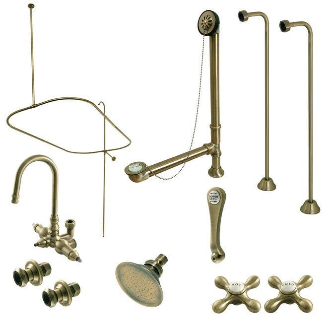 Kingston Brass CCK4141AX Vintage Wall Mount High Rise Clawfoot Tub & Shower Package w/ Porcelain Lever Handles, Polished Chrome