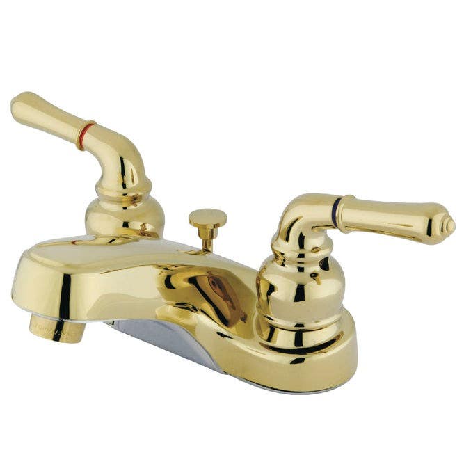 Kingston Brass GKB25 Water Saving Magellan Centerset Lavatory Faucet w/ B Lever Handles & Brass Pop-Up