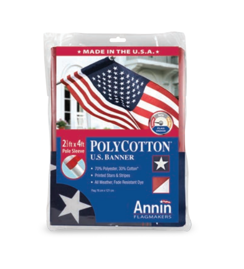 Annin Flagmakers 021880R Polycotton U.S. Banner, 2-1/2 x 4-ft.