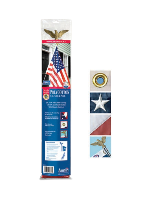 Annin Flagmakers 011320R U.S. Flag Kit, Poly/Cotton, 3 x 5-ft.