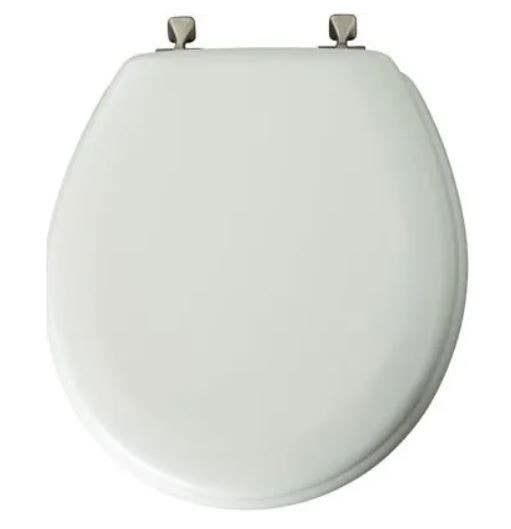 BEMIS 44BN 000 Round Molded Wood Toilet Seat, Brushed-Nickel Hinge, STA-TITE , White