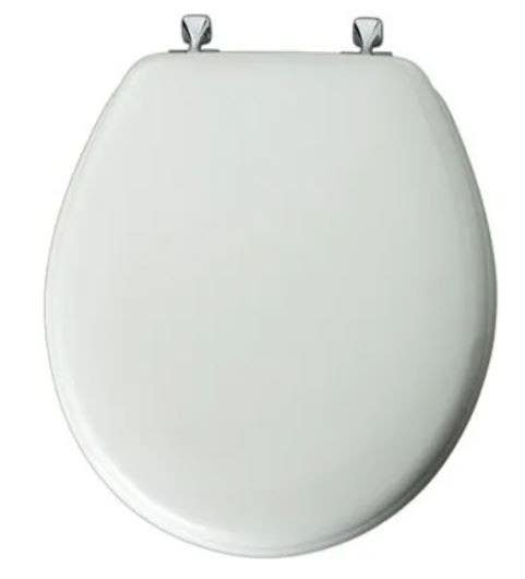 BEMIS 44CP 000 Round Molded Wood Toilet Seat, Chrome Hinge, White