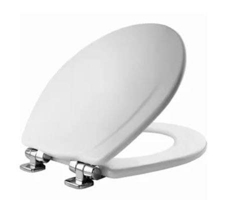 BEMIS 26CHSLA 000 Benton Round Wood Toilet Seat, White Enamel, Never Loosens, Slow-Close Chrome Hinge