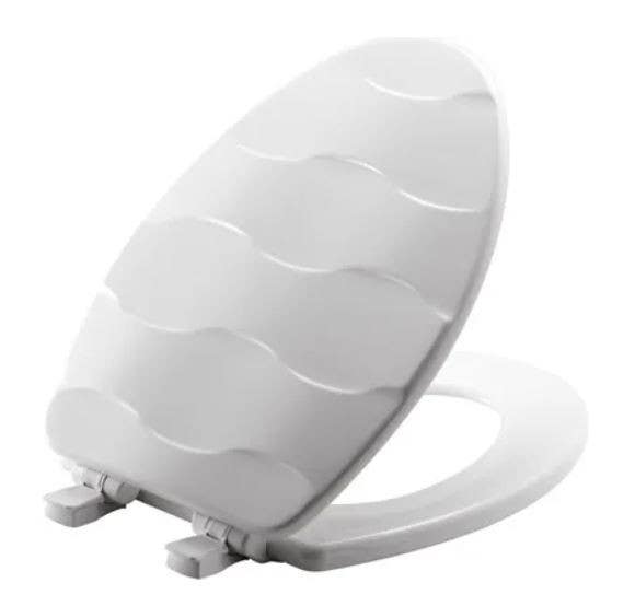 BEMIS 133SLOW 000 Toilet Seat, Elongated, White Wood, Basket Weave Design