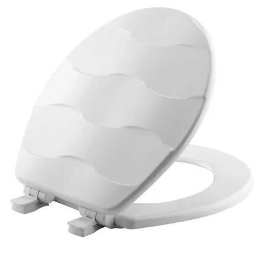 BEMIS 33SLOW 000 Toilet Seat, Round, White Wood, Basket Weave Design