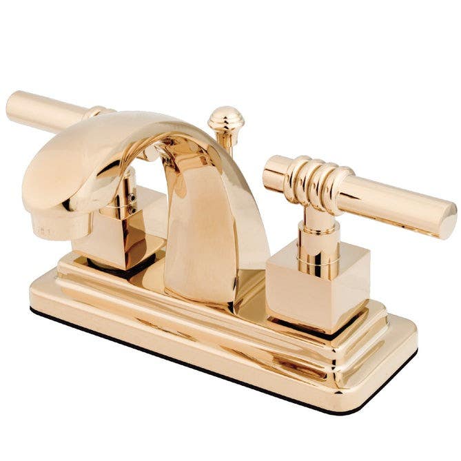 Kingston Brass KS464 Milano Two Handle 3-Hole Deck Mount 4" Centerset Bathroom Faucet with Brass Pop-Up