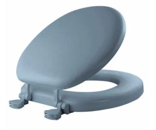 BEMIS 15EC 034 Cushioned Toilet Seat, Round, Easy-Clean & Change Hinge, STA-TITE Fasteners, Sky Blue