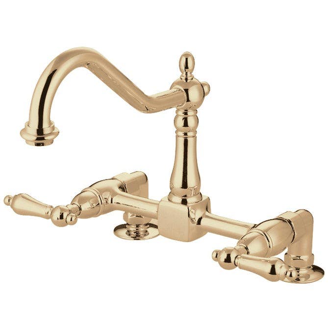 Kingston Brass KS114 Heritage Double Handle 8" Bridge Deck Mount Kitchen Faucet w/ lever handles