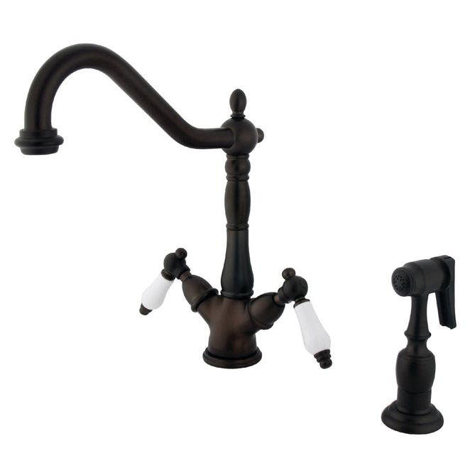 Kingston Brass KS123PLBS Heritage Double Handle Kitchen Faucet w/ Side Sprayer