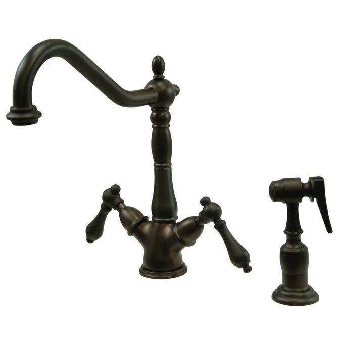 Kingston Brass KS123ALBS Heritage Double Handle Kitchen Faucet w/ Side Sprayer
