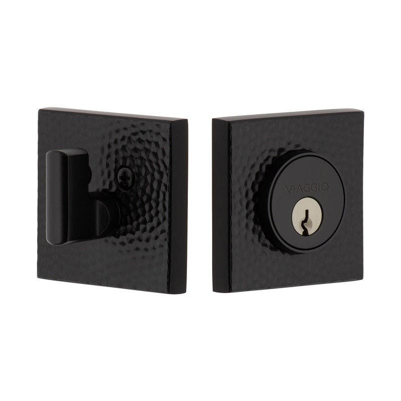 Viaggio QADMHMQAD Quadrato Hammered Rosette Single Cylinder Deadbolt, Keyed Alike