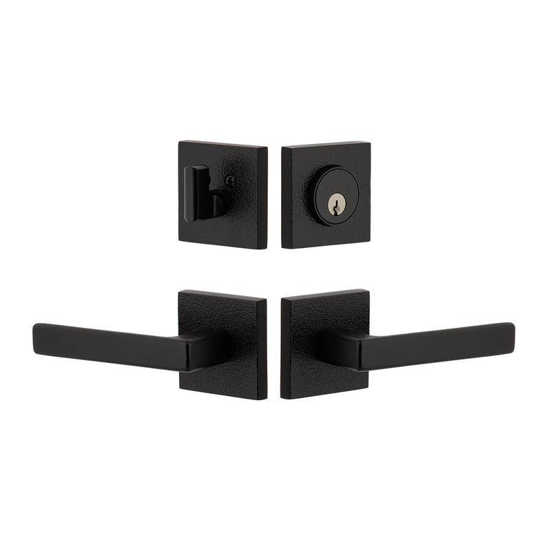 Viaggio QADMLTLUS Quadrato Leather Rosette Entry Set with Lusso Lever and Matching Deadbolt