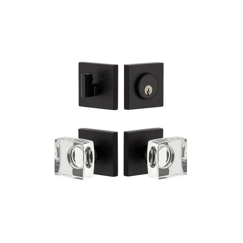 Viaggio QADMLTQDC Quadrato Leather Rosette Entry Set with Quadrato Crystal Knob and Matching Deadbolt