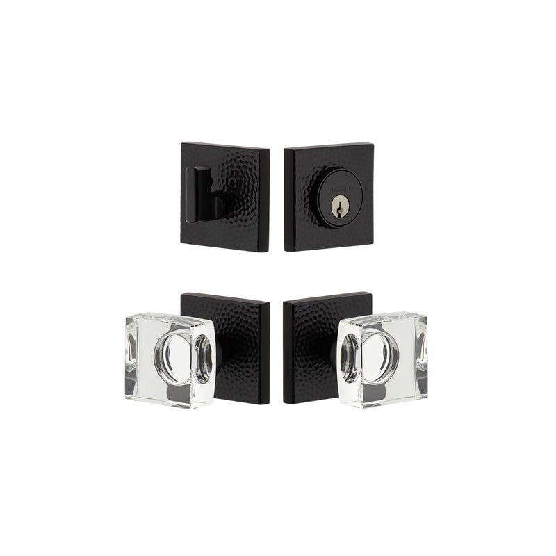 Viaggio QADMHMQDC Quadrato Hammered Rosette Entry Set with Quadrato Crystal Knob and Matching Deadbolt
