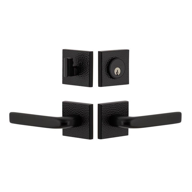 Viaggio QADMHMBLL Quadrato Hammered Rosette Entry Set with Bella Lever and Matching Deadbolt