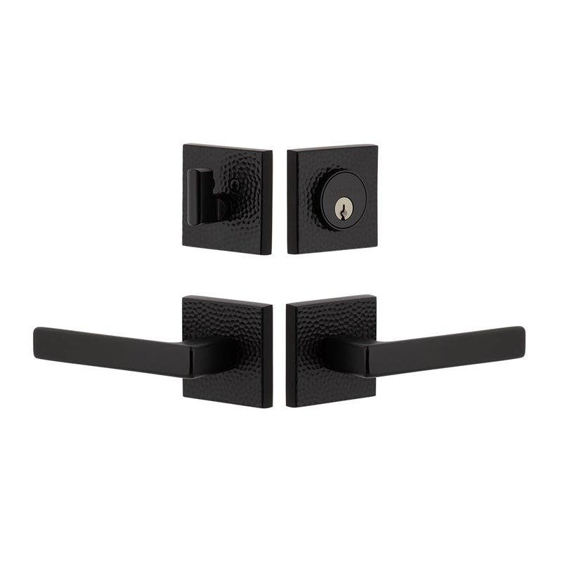 Viaggio QADMHMLUS Quadrato Hammered Rosette Entry Set with Lusso Lever and Matching Deadbolt