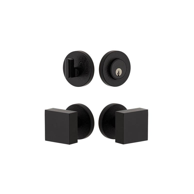 Viaggio CLOMLNQAD Circolo Linen Rosette Entry Set with Quadrato Brass Knob and Matching Deadbolt