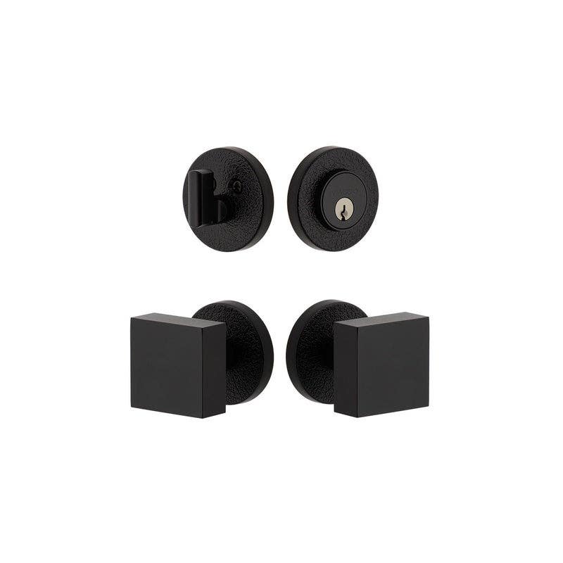 Viaggio CLOMLTQAD Circolo Leather Rosette Entry Set with Quadrato Brass Knob and Matching Deadbolt