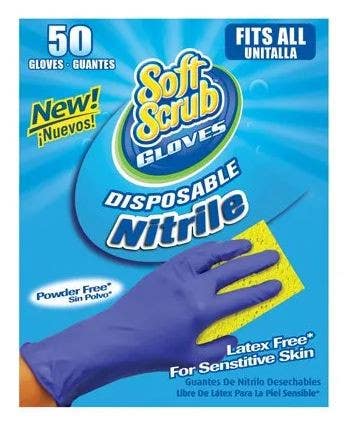 Big Time Products 11150-16 Soft Scrub Disposable Nitrile Gloves, Latex & Powder Free, Blue, One Size, 50-Ct.
