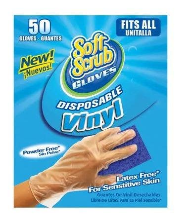 Big Time Products 11250-16 Soft Scrub Disposable Vinyl Gloves, Latex & Powder Free, One Size, 50-Ct.