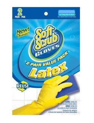 Big Time Products 1232 Soft Scrub Premium Latex Gloves, Yellow With Flocked Lining, 2-Pair