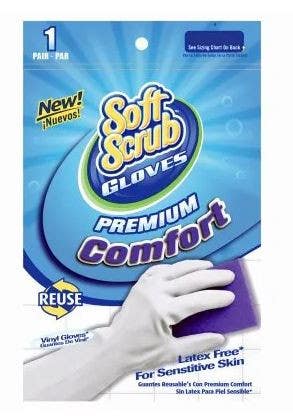 Big Time Products 1261 Soft Scrub Premium Comfort Vinyl Gloves, Latex-Free, White With Flocked Cotton Lining, 1-Pair