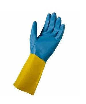Big Time Products 12683-26 Soft Scrub Neoprene-Coated Latex Gloves, Blue & Yellow, Women's, Large