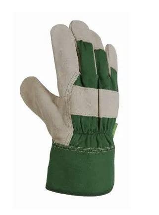 Big Time Products 30021-26 Green Thumb Leather-Palm Garden Gloves, Canvas Back, Green, Women's, Medium