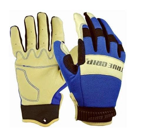 Big Time Products 99516-23 True Grip Hybrid Leather Work Gloves, Pigskin/Spandex, Blue, Men's, Medium