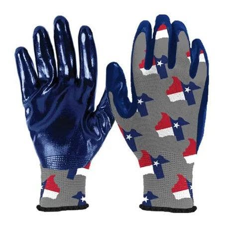 Big Time Products 99532-26 True Grip Nitrile Palm Knit Work Gloves,Texas Flag Pattern, Men's, Large