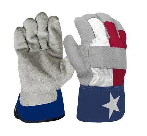 Big Time Products 99537-26 True Grip Leather Palm Work Gloves, Cotton, Texas Flag Pattern, Men's, Large