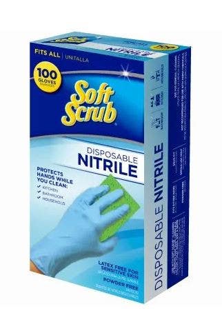 Big Time Products 12375-110 Soft Scrub Disposable Nitrile Gloves, One Size Fits Most, 100-Ct.