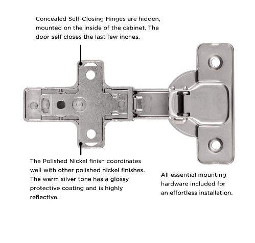 Hickory Hardware HH075226-14 Concealed Self-Closing Cabinet Hinge, Polished Nickel, Pair