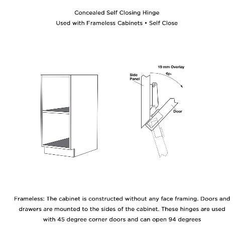 Hickory Hardware HH075225-14 Concealed Self-Closing Cabinet Hinge, Polished Nickel, 45 Degree Opening