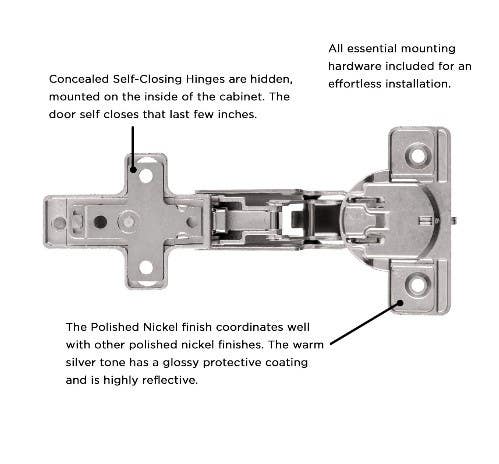 Hickory Hardware HH075224-14 Concealed Self-Closing Cabinet Hinge, Polished Nickel, 165 Degree Opening