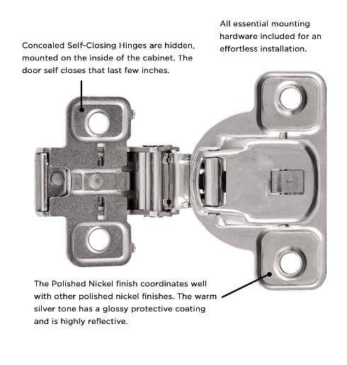 Hickory Hardware HH075220-14 Concealed Self-Closing Cabinet Hinge, Polished Nickel, 1-3/8" Overlay