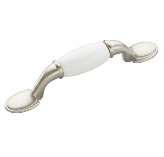 Hickory Hardware P744-SNW Tranquility Cabinet Pull, Center to Center Length 3", Satin Nickel with White