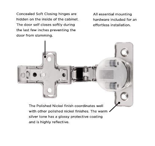 Hickory Hardware HH74722-14 Concealed Self-Closing Cabinet Hinge, Polished Nickel, 105 Degree Opening