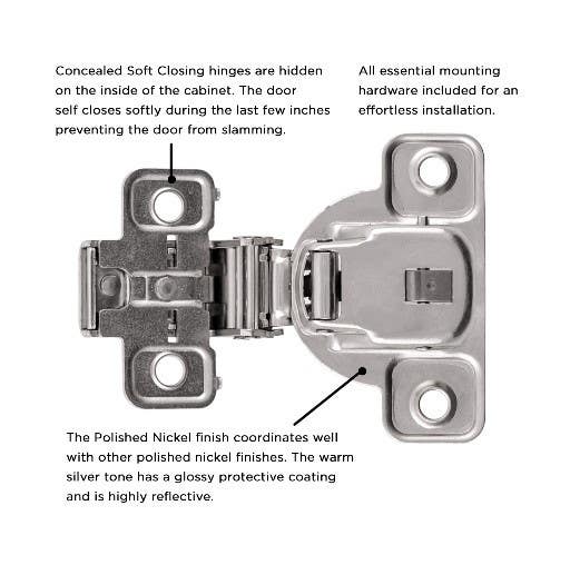 Hickory Hardware HH74719-14 Concealed Self-Closing Cabinet Hinge, Polished Nickel, 1-3/8" Overlay