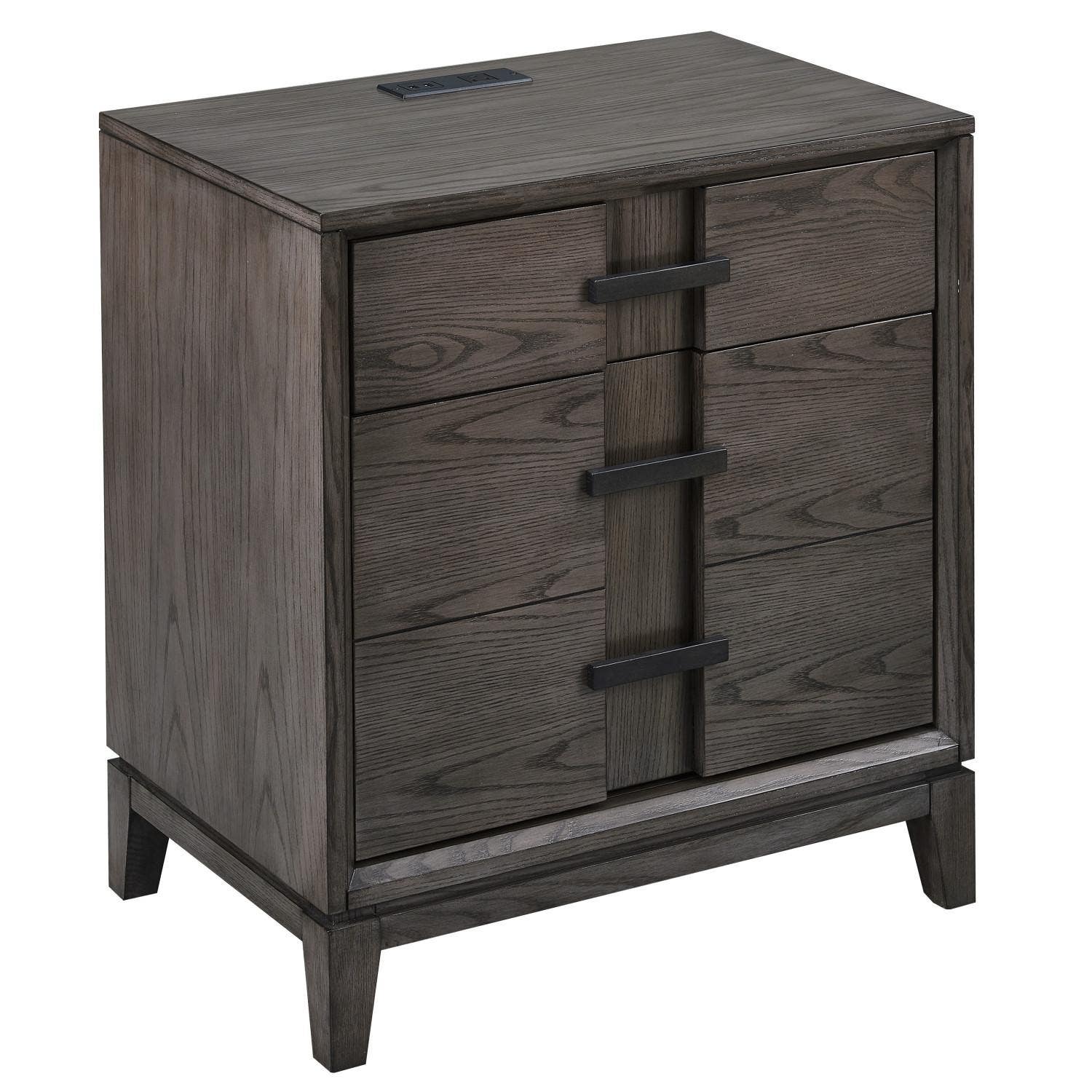 Design House 9075 Oak 1-Drawer 1-Door Nightstand w/ AC/USB Charger In Smoke Gray