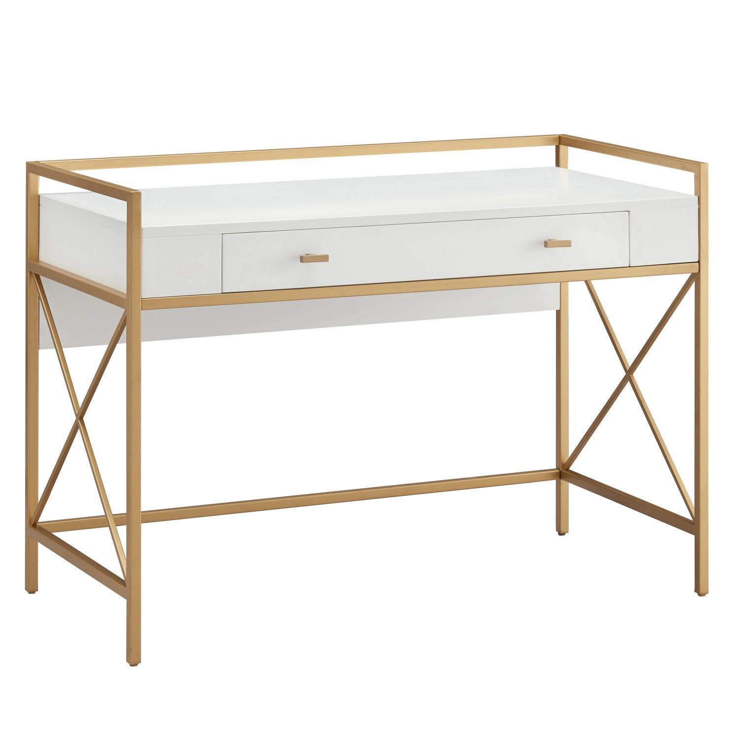 Design House 9240-WTGL Claudette Wall Desk w/ Drawer In White & Gold