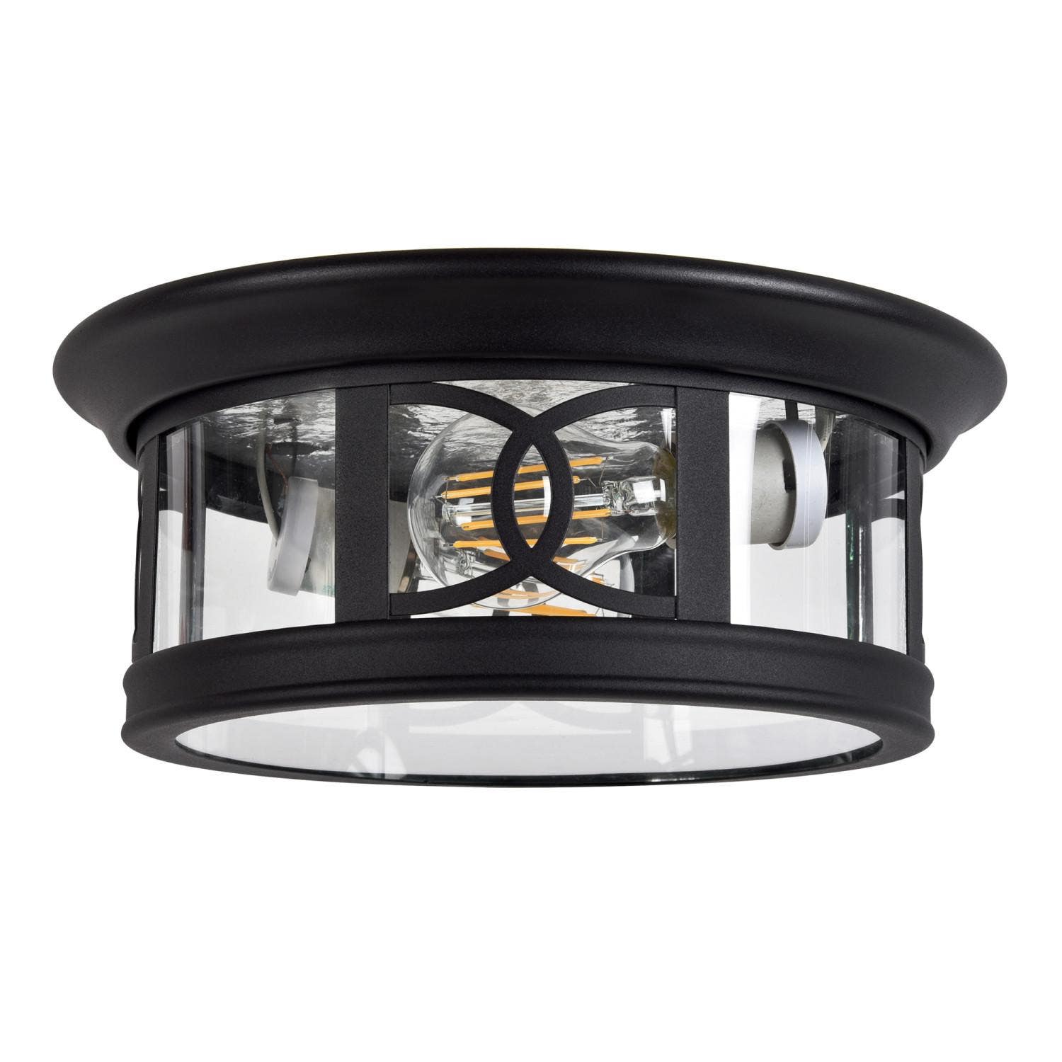 Design House 589002-BLK Summit Outdoor Ceiling Light In Matte Black, Clear Seedy Glass