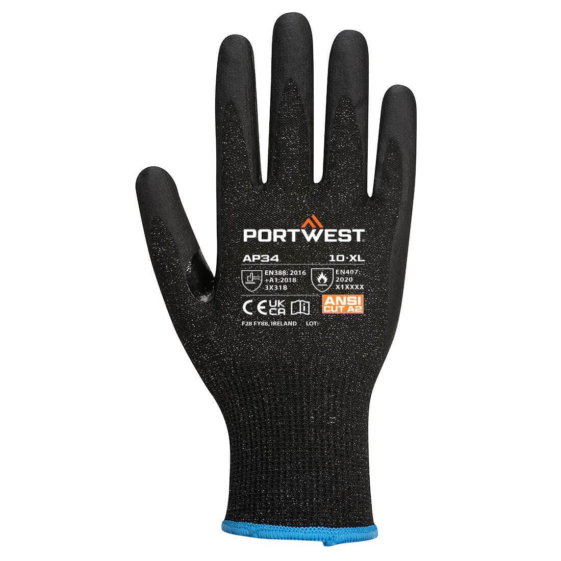 Portwest AP34 LR15 Nitrile Foam Touchscreen Glove (Pk12), Black