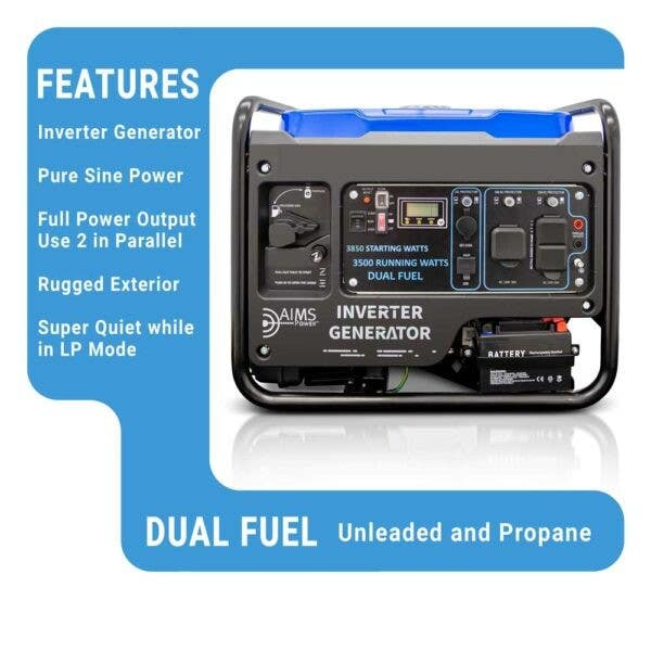 Aims Power GEN3850W120VD Dual Fuel Inverter Generator 3850 Watts EPA