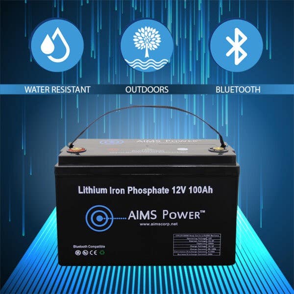 Aims Power LFP12V100B LiFePO4 12 volt 100 AH Lithium Battery - Bluetooth