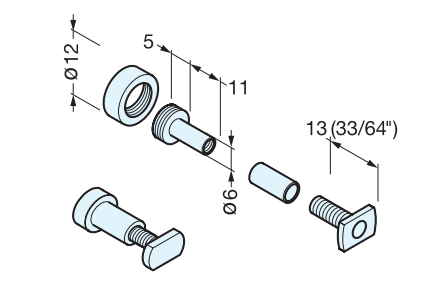 Sugatsune EX020-20 FLUQS ONE Fixing Set for Glass, Finish-Siver