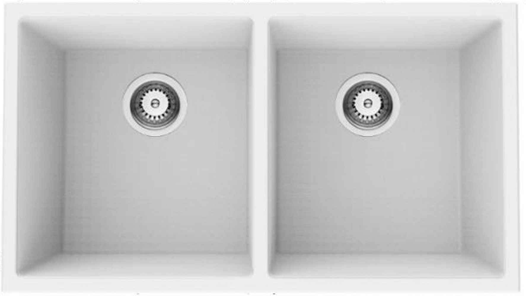 American Imaginations 2ZMJE 32" White Granite Composite Kitchen Sink w/ 2 Bowl, Deck Mount Faucet