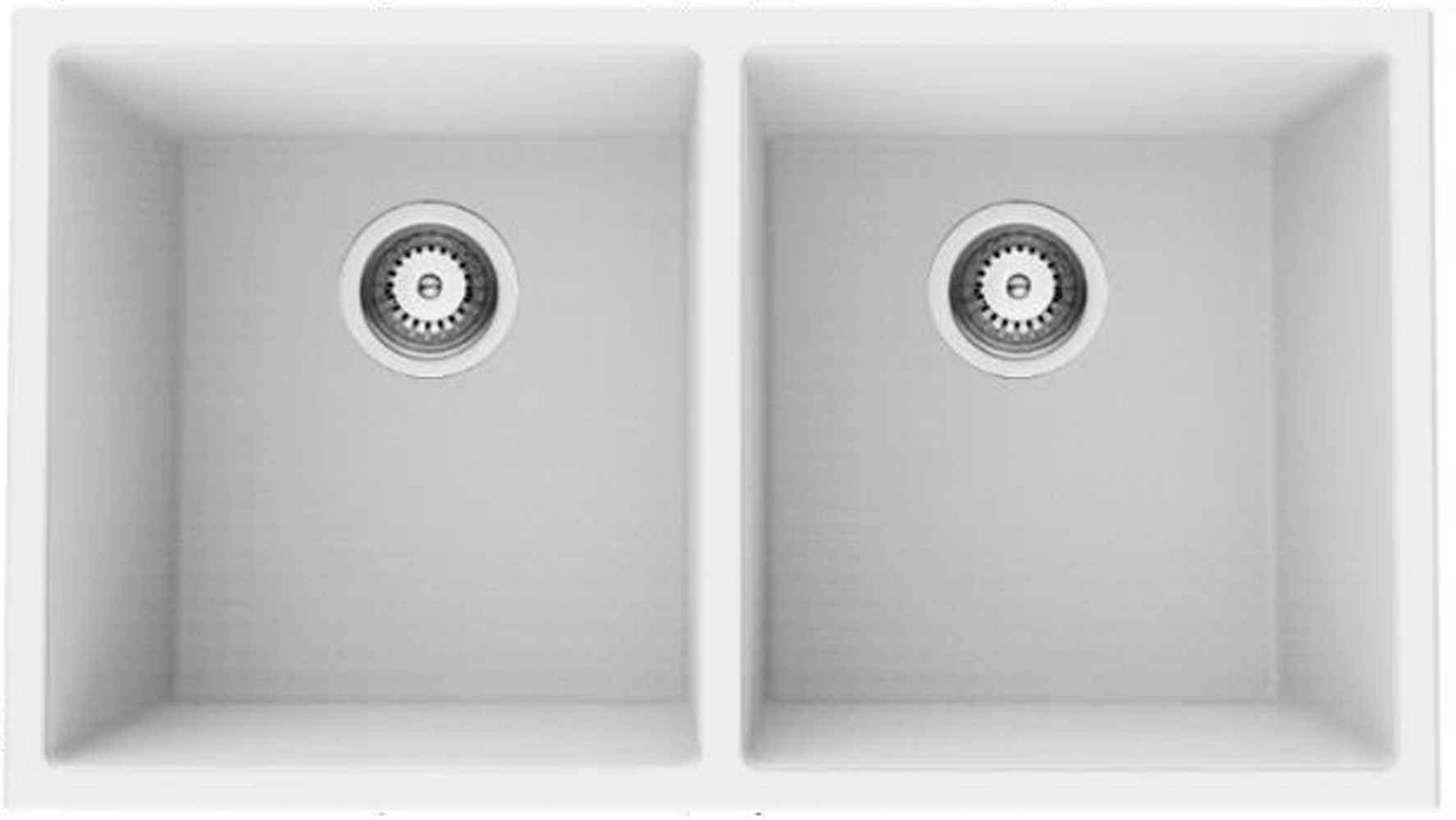 American Imaginations 2ZMLA 32" White Granite Composite Kitchen Sink w/ 2 Bowl, Wall Mount Faucet